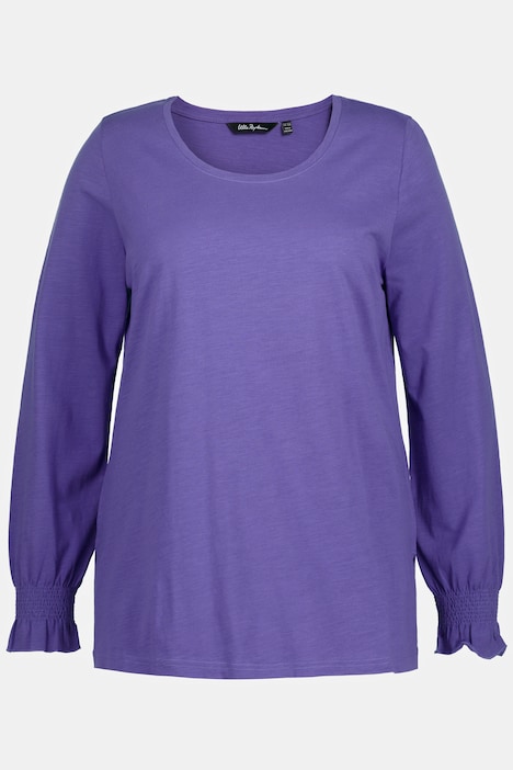 Smocked Sleeve Hem Round Neck Slub Yarn Tee | T-Shirts | Knit Tops & Tees
