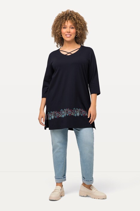 T-shirt Femme Ample à Manches 3/4 - Col Rond, Coupe Décontractée - Haut Basique Pour Tous Les Jours