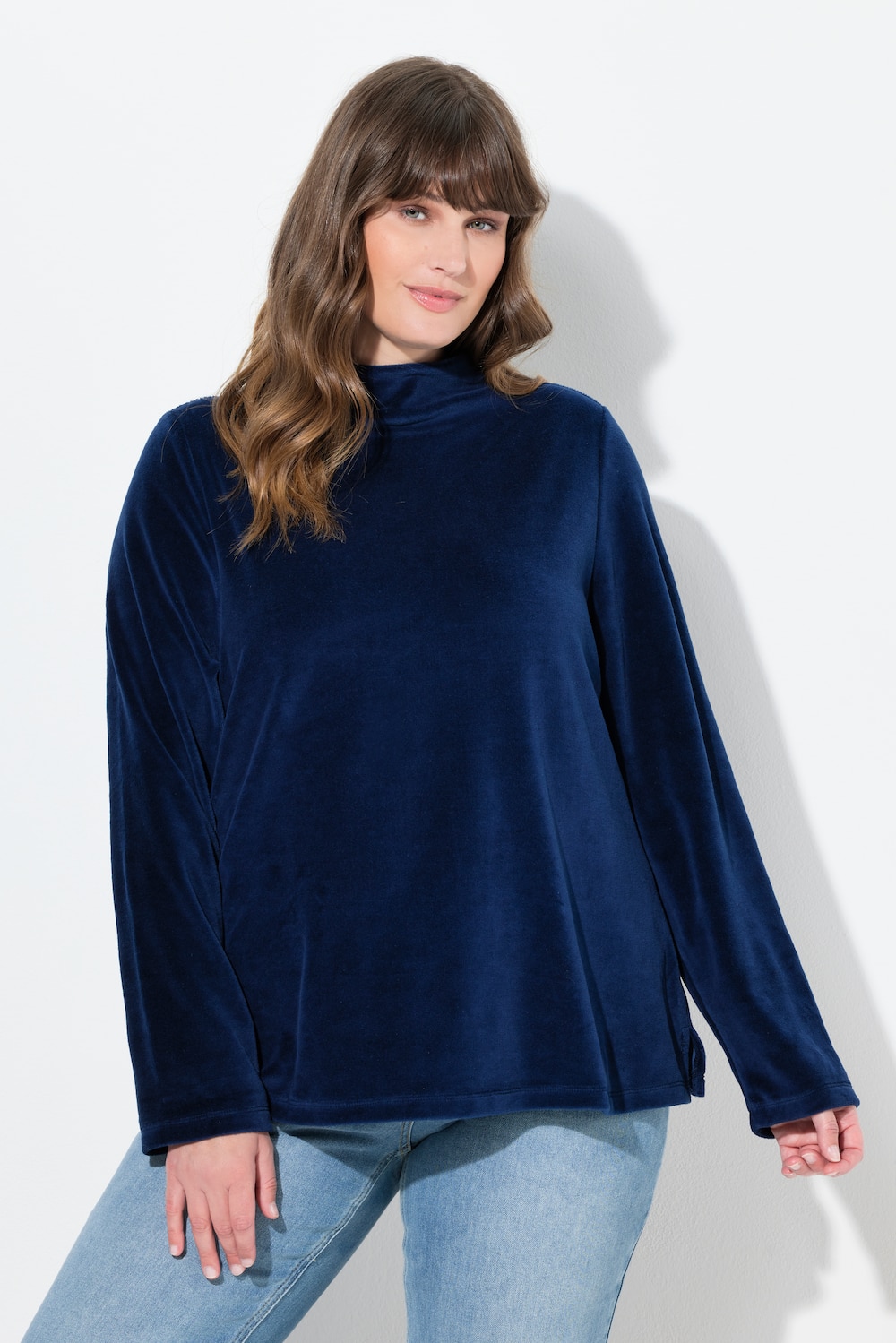 Große Größen Samt-Sweatshirt, Damen, blau, Größe: 42/44, Baumwolle, Ulla Popken