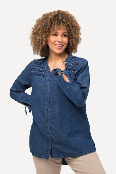 Ellos Women's Plus Size Snap Front Denim Tunic - S, Bleach Blue at Amazon  Women's Clothing store