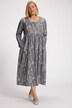 jerseyjurk, midi lengte, animal print, ronde hals, lange mouwen