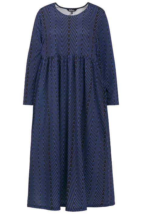 Žerzejové šaty, midi délka, grafický potisk, kulatý výstřih, dlouhé rukávy