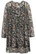 Šifonové šaty, A střih, plošný potisk, kulatý výstřih, dlouhé rukávy
