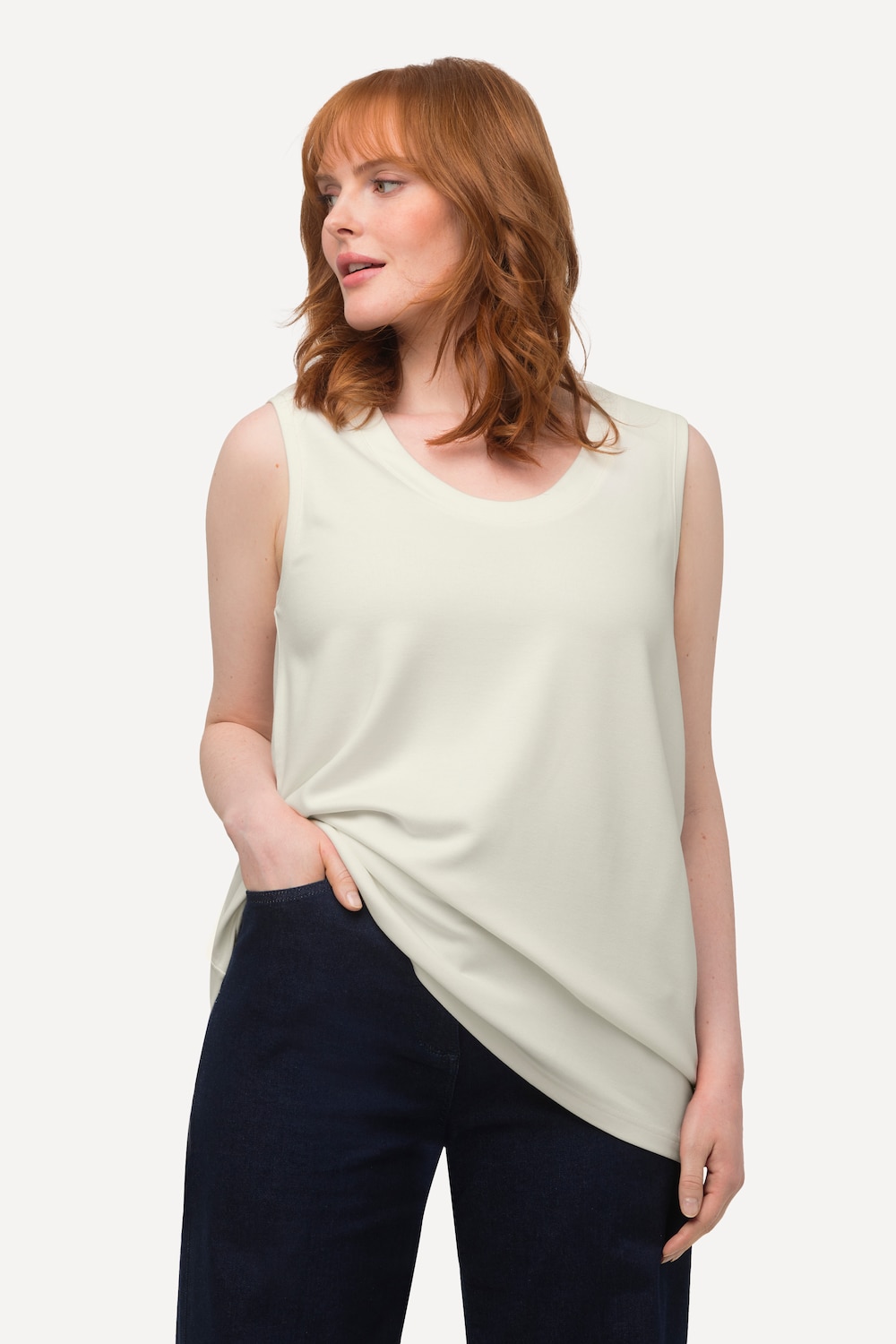 Grote Maten top, Dames, beige, Maat: 54/56, Viscose/Polyester, Ulla Popken