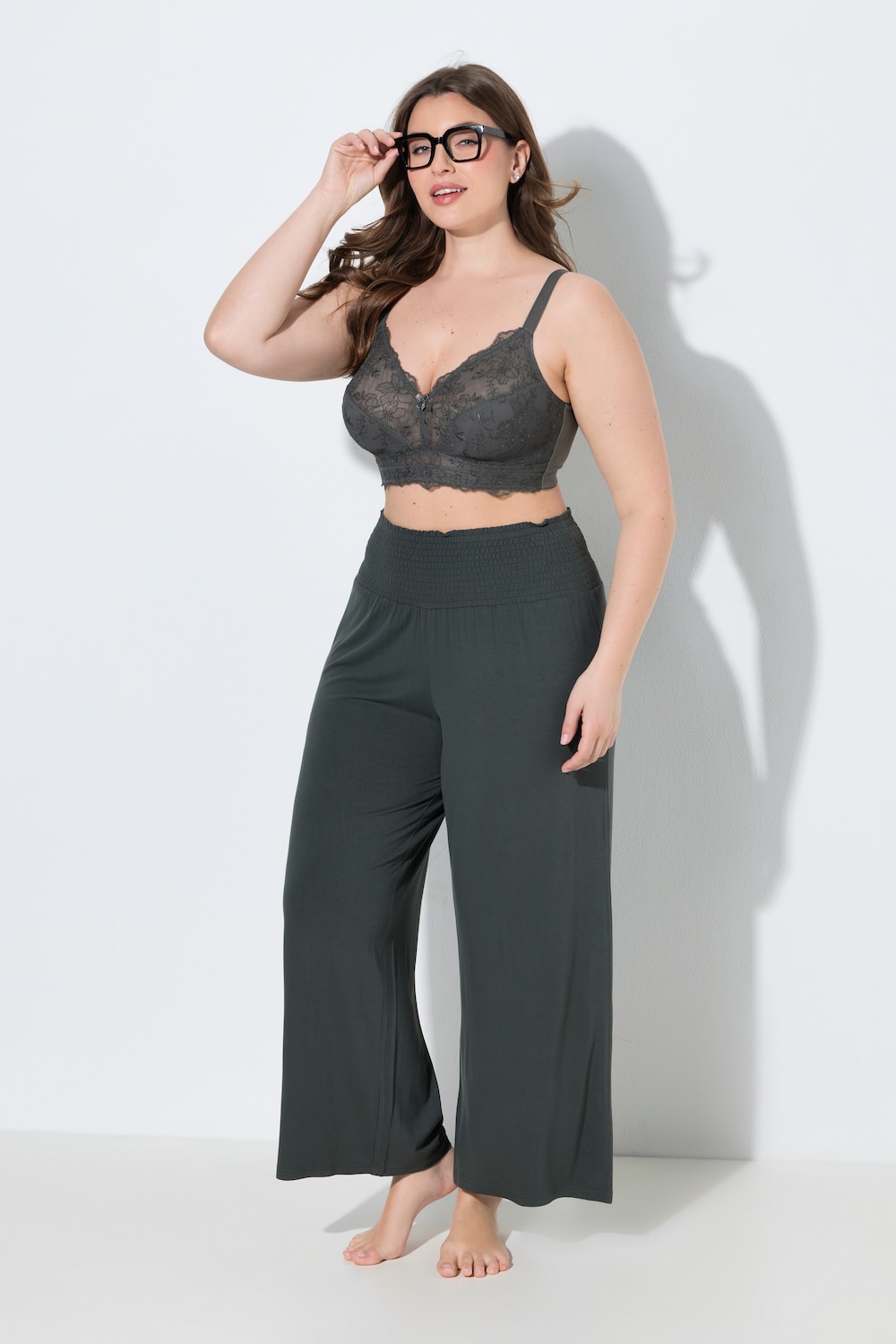 Marlenehose, weites Bein, Jersey, breiter Elastikbund