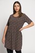 Długi T-shirt w kropki, linia litery A, okrągły dekolt, krótki rękaw