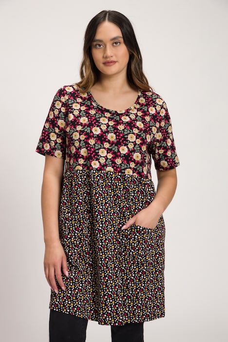 Ulla Popken Maglia Donna Taglio Svasato Con Scritta Metallizzata – Girocollo, Maniche 3/4, Puro Cotone, Taglie Forti 834515