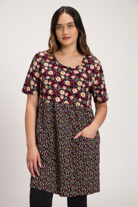 Ulla Popken Maglia Donna Taglio Svasato Con Scritta Metallizzata – Girocollo, Maniche 3/4, Puro Cotone, Taglie Forti 834515