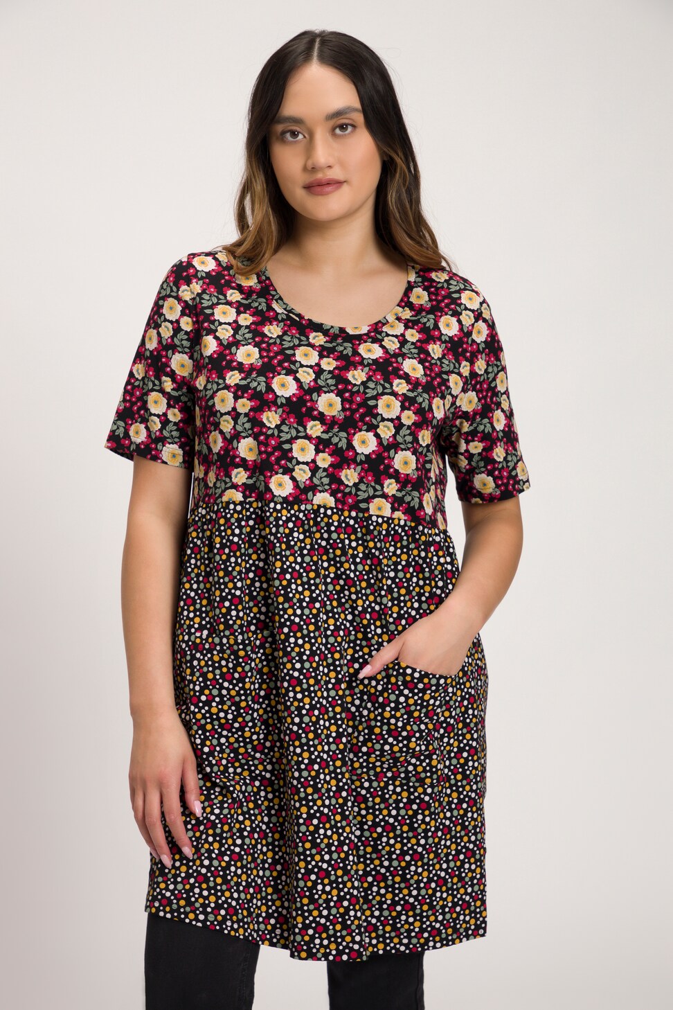 Ulla Popken Maglia Donna Taglio Svasato Con Scritta Metallizzata – Girocollo, Maniche 3/4, Puro Cotone, Taglie Forti 834515