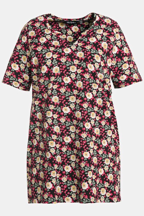 Longshirt, Blüten, Tunika-Ausschnitt, 3/4-Arm