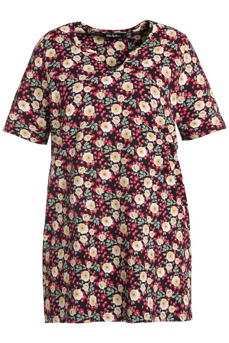 Dlouhé tričko, květy, tunikový výstřih, 3/4 rukávy