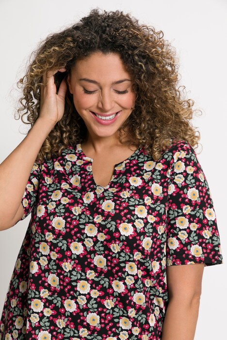 Longshirt, Blüten, Tunika-Ausschnitt, 3/4-Arm