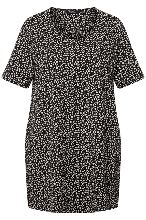 Dlouhé tričko, puntíky, A střih, kulatý výstřih, krátké rukávy