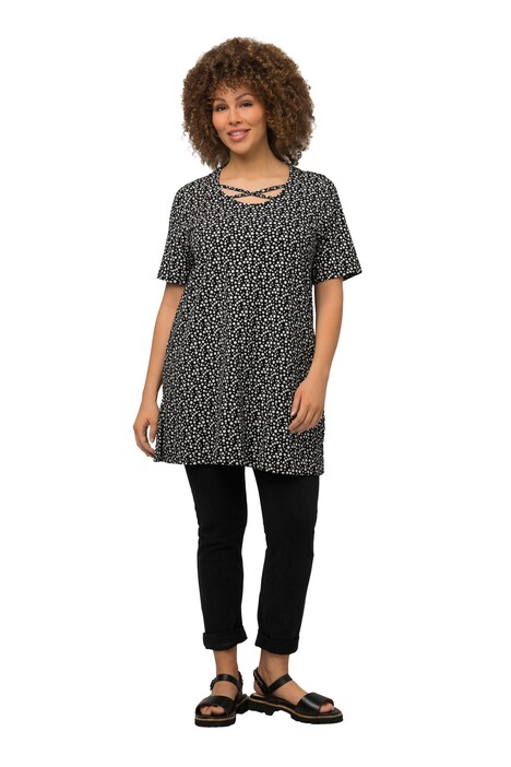 Dlouhé tričko, puntíky, A střih, kulatý výstřih, krátké rukávy