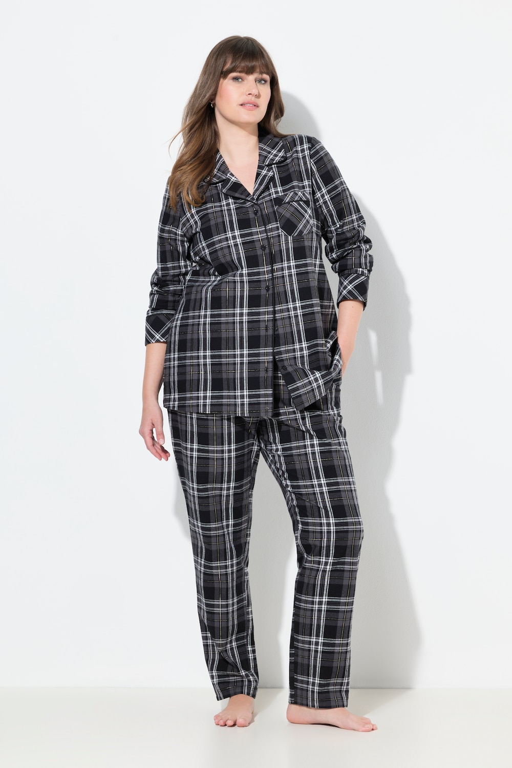 Pyjama, Flanell, Karo, Reverskragen, Langarm