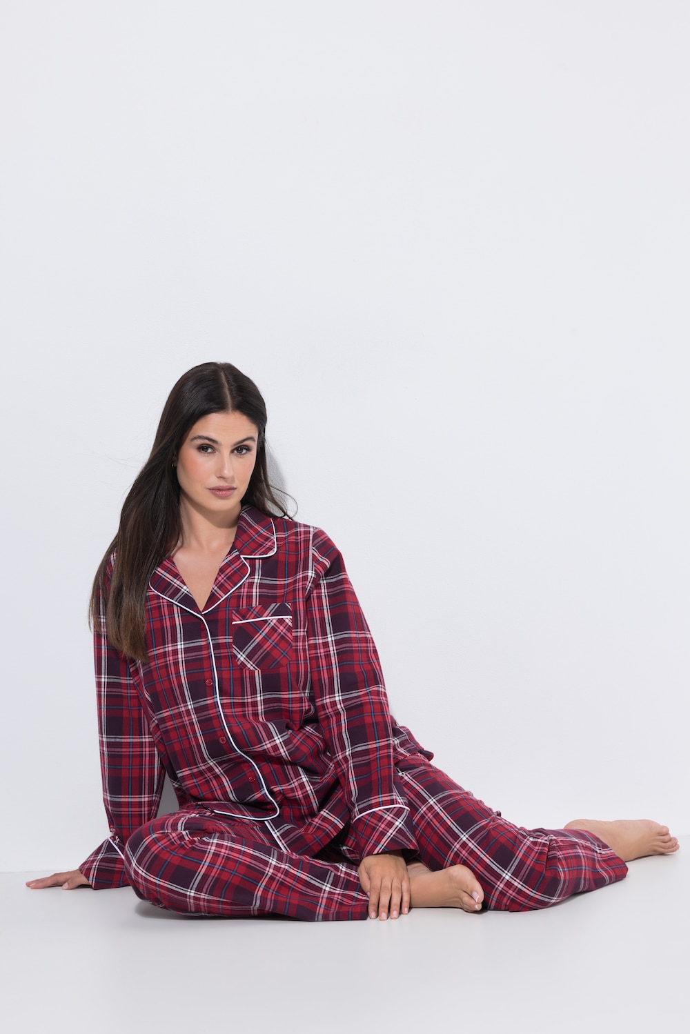 Pyjama, Flanell, Karo, Reverskragen, Langarm