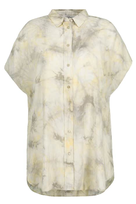 Dlouhá halenka, oversize, batikovaný potisk, límeček, krátké rukávy