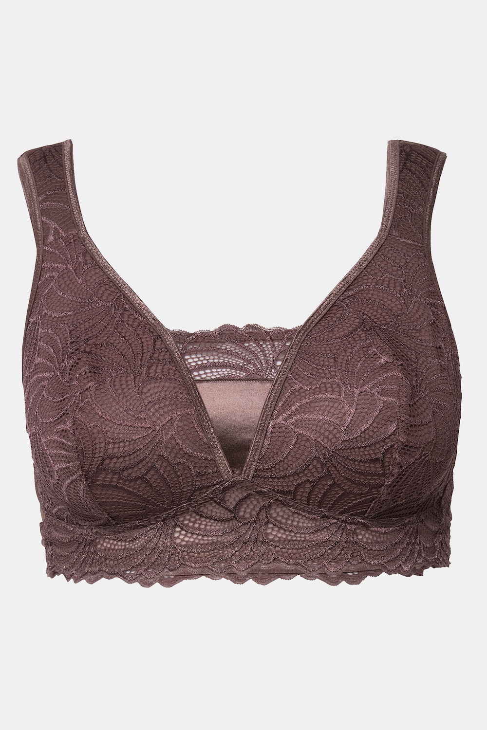Stora storlekar Bralette med spets, Dam, brun, storlek: 90C, Syntetfibrer/Elastan, Ulla Popken