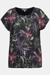 Mixed Fabric Floral Round Neck Oversized Fit Top