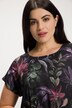 Mixed Fabric Floral Round Neck Oversized Fit Top