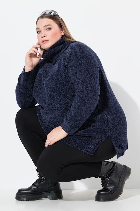 Chenille-sweater, oversized med højhalset krave og lange ærmer