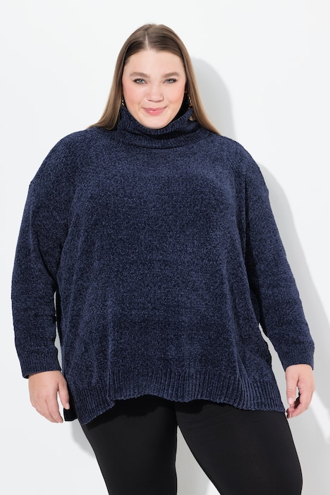 Chenille-sweater, oversized med højhalset krave og lange ærmer