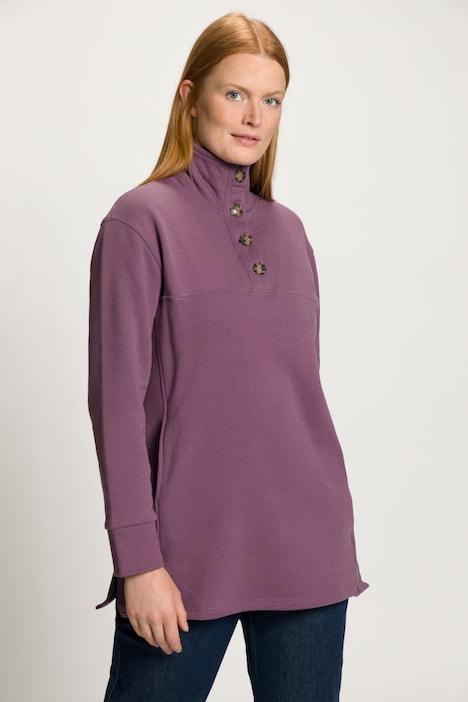 Eco Cotton Button Collar Sweatshirt