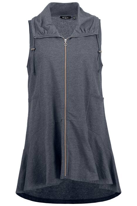 Tepláková vesta, A střih, stojáček, vídeňské švy, volán