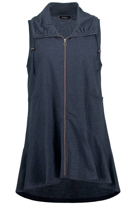 Tepláková vesta, A střih, stojáček, vídeňské švy, volán