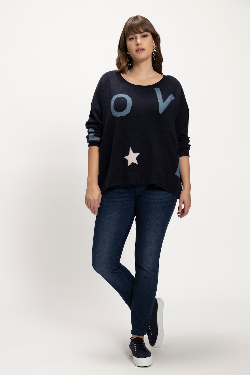 Grote Maten gebreide pullover, Dames, blauw, Maat: 46/48, Synthetische vezels/Polyester, Ulla Popken