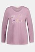 Koszulka z haftem PURE, dekolt w szpic, długi rękaw, bio-bawełna