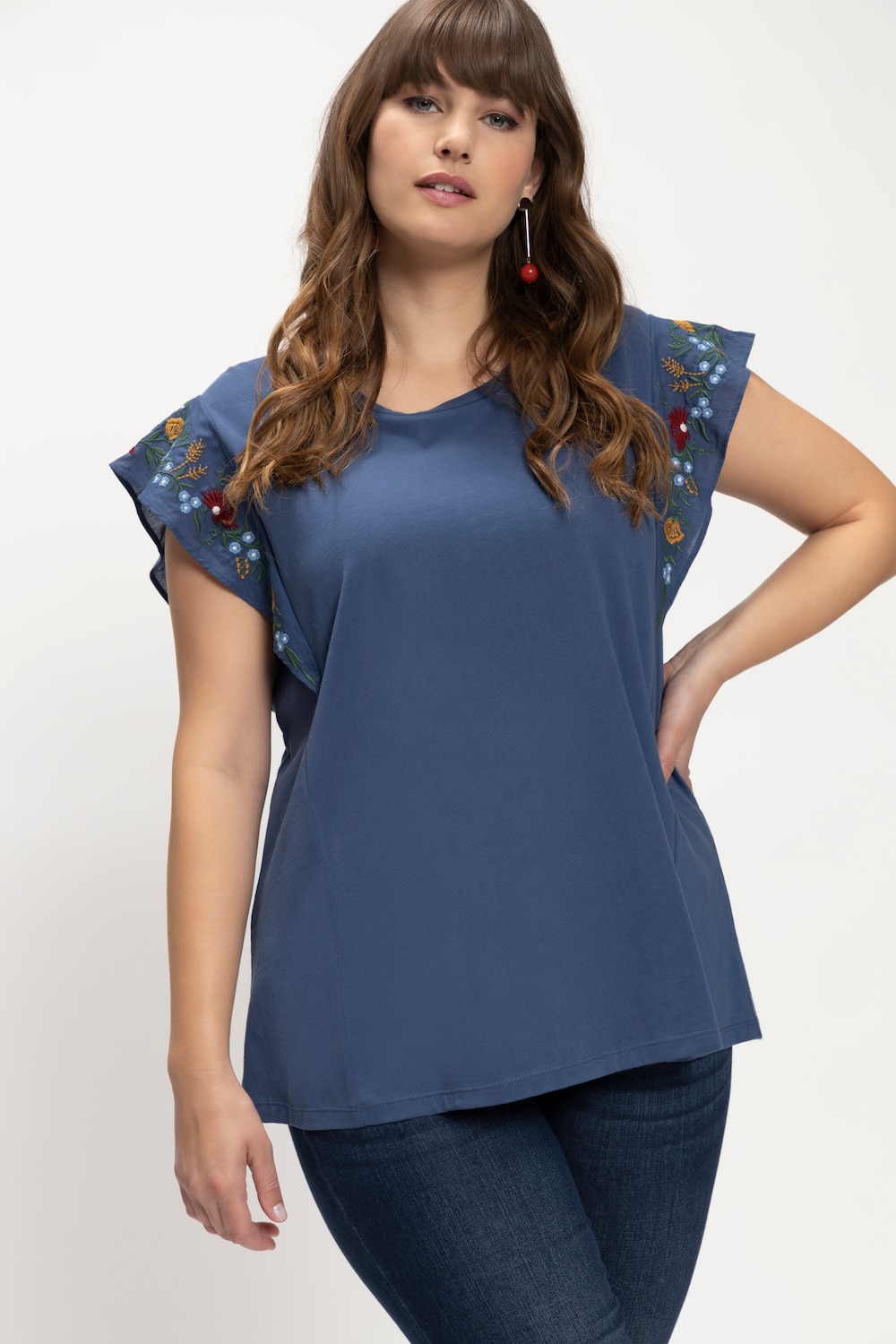 Grote Maten T-shirt, Dames, blauw, Maat: 42/44, Katoen, Ulla Popken