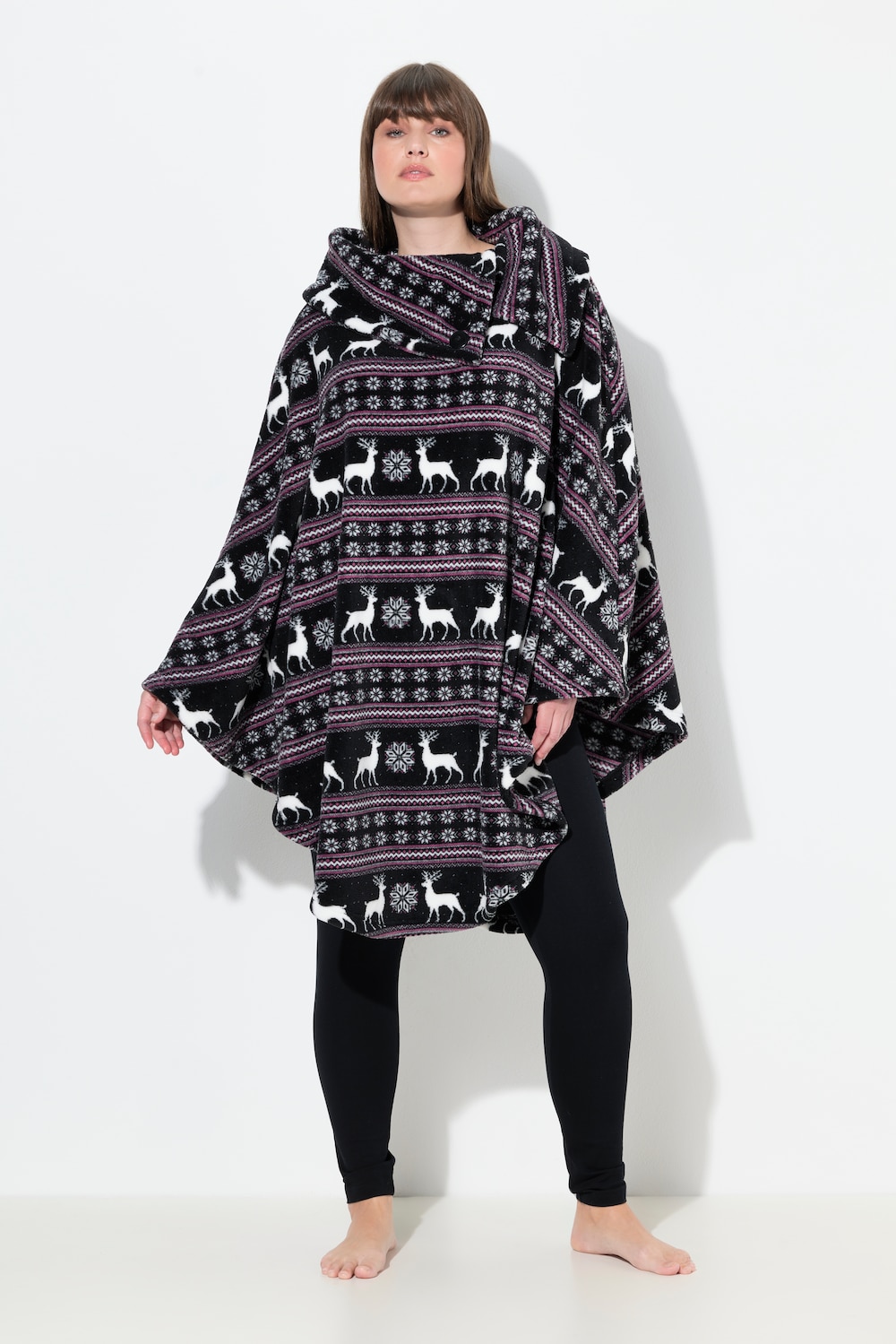 Große Größen Homewear-Poncho, Damen, schwarz, Größe: II, Polyester, Ulla Popken