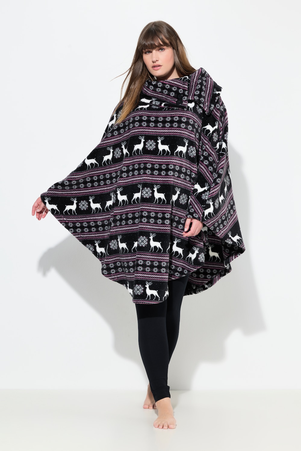 Homewear-poncho, bred krave, lækkert blødt plys