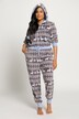 Nordic Print Zip Front Stretch Plush Lounge Jumpsuit