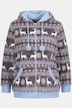 Nordic Stripe Print Zip Front Hooded Plush Lounge Jacket