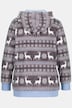 Nordic Stripe Print Zip Front Hooded Plush Lounge Jacket