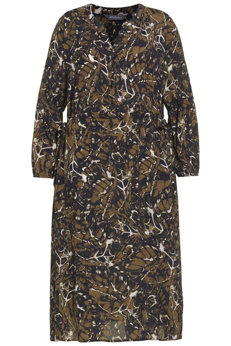 Midi šaty, metalický efekt, výstřih do V, dlouhé rukávy