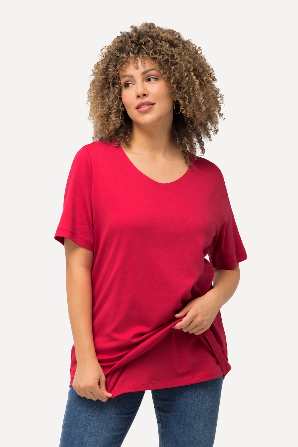 Grote Maten shirt, Dames, rood, Maat: 42/44, Katoen, Ulla Popken