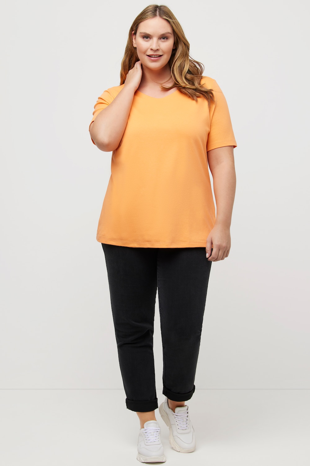 Grote Maten shirt, Dames, oranje, Maat: 50/52, Katoen, Ulla Popken