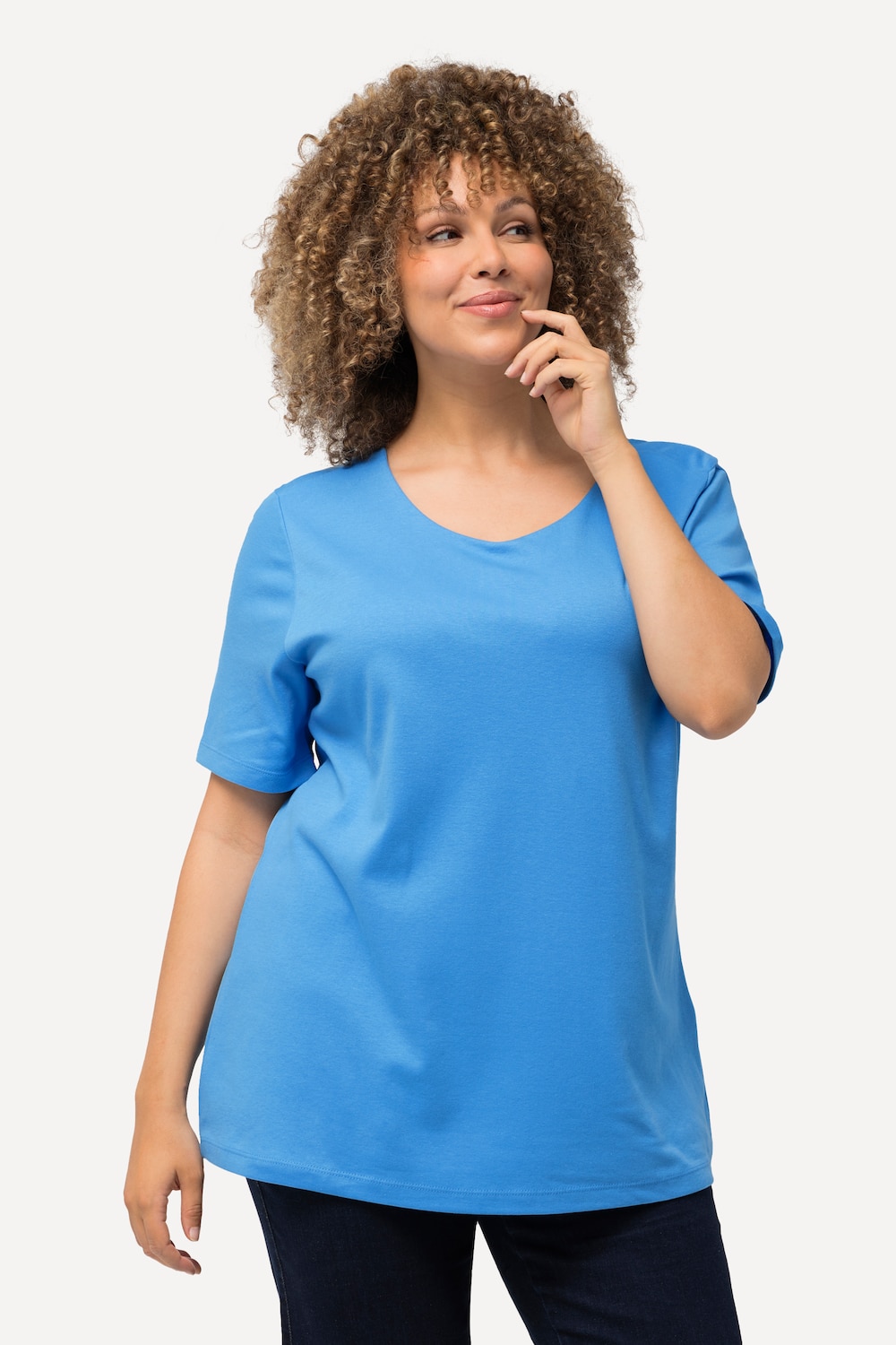 Grote Maten shirt, Dames, blauw, Maat: 46/48, Katoen, Ulla Popken