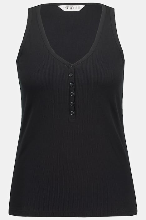 Top, Slim Fit, Rippjersey, V-Ausschnitt, Knopfleiste