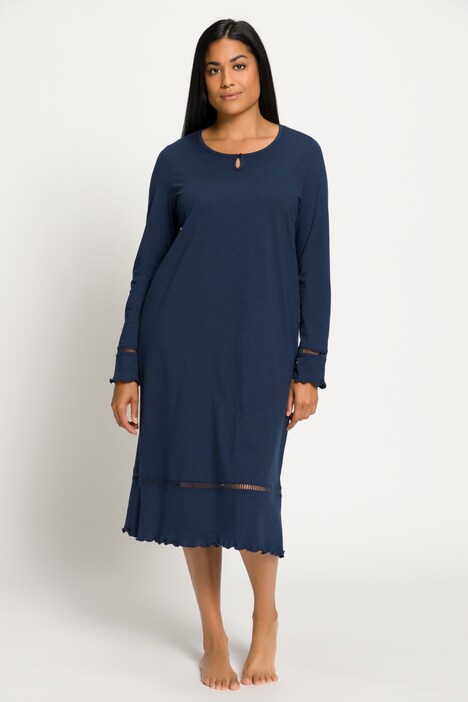 Chemise De Nuit Femme Manches Longues En Coton - Coupe Ample Avec Poches, Confort Hiver