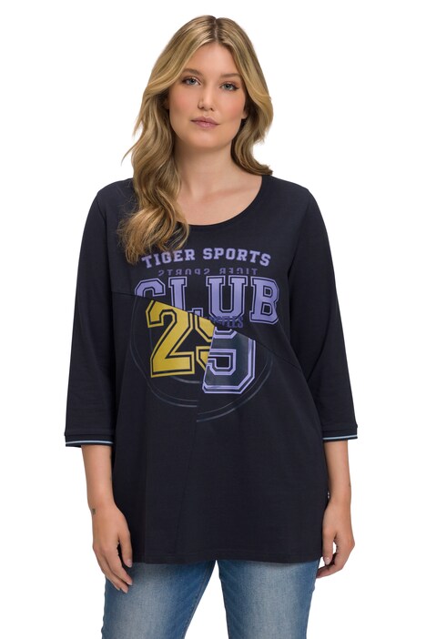 Tričko, dělící švy, A střih, kulatý výstřih, 3/4 rukávy