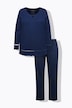 Pyjama, holle zoom, golvende randen, ronde hals, lange mouwen