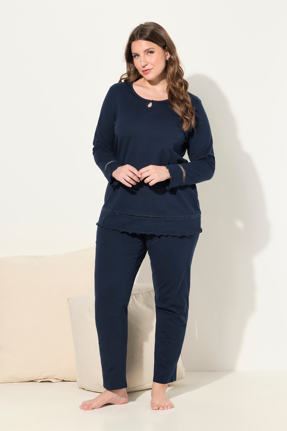 Große Größen Pyjama, Damen, blau, Größe: 42/44, Baumwolle, Ulla Popken