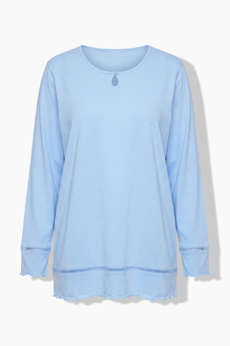 Pyjama, holle zoom, golvende randen, ronde hals, lange mouwen
