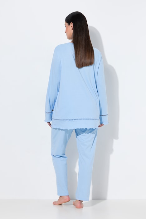 Pyjama, Hohlsaum, Wellenkanten, Rundhals, Langarm