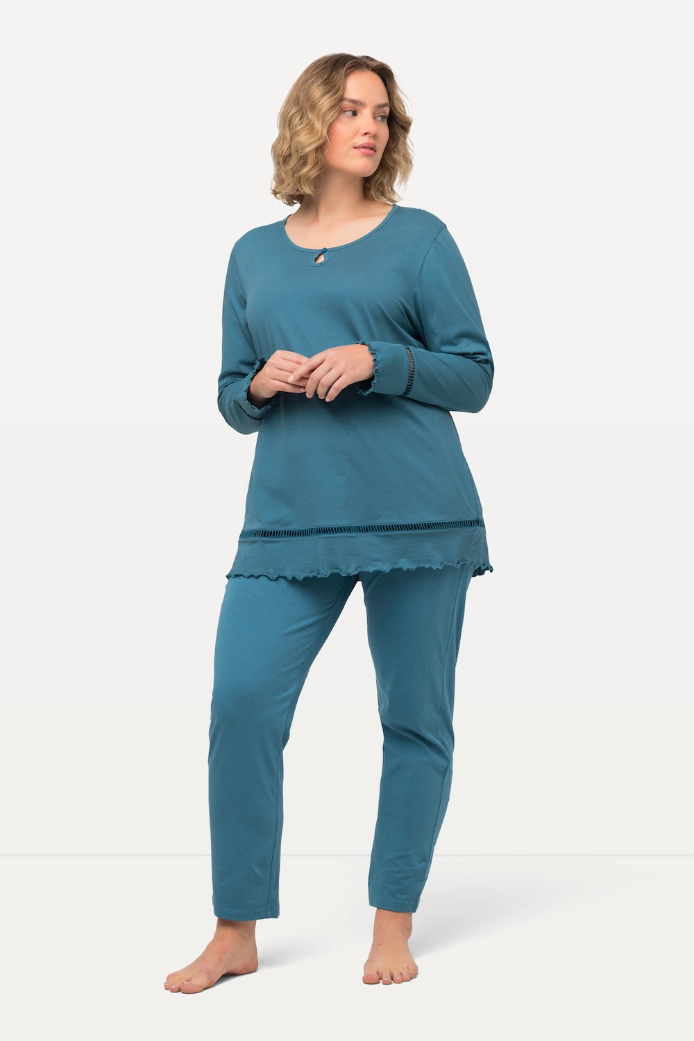 Grote Maten pyjama, Dames, turquoise, Maat: 58/60, Katoen, Ulla Popken