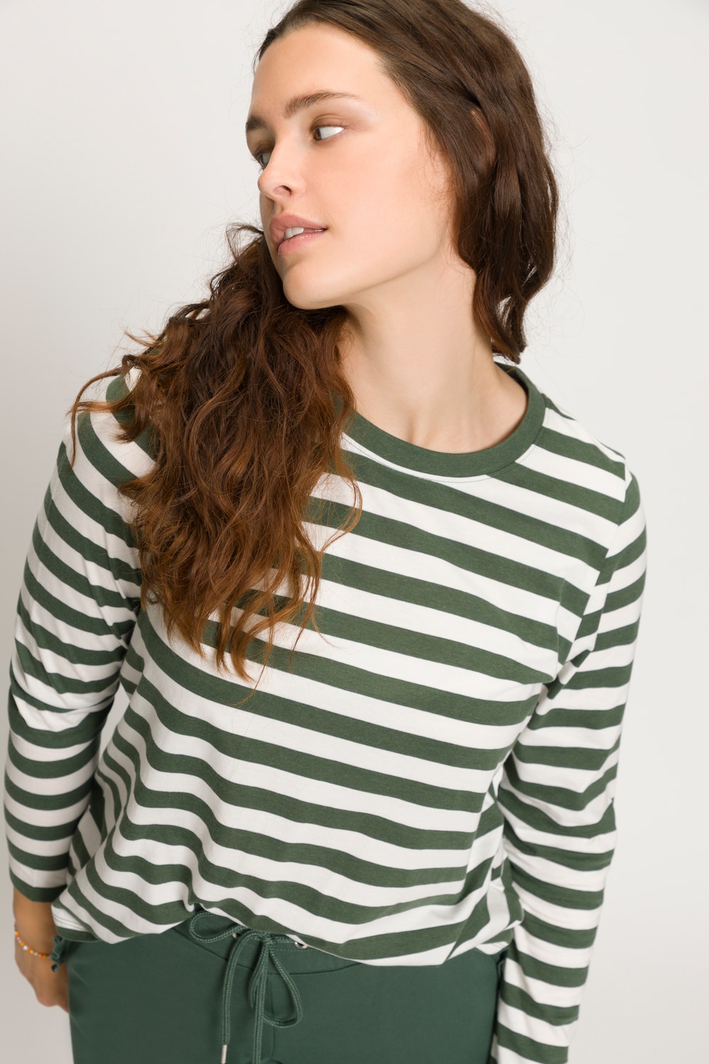 Plus Size Striped Longsleeve Tee, Woman, green, size: 16/18, cotton, Studio Untold